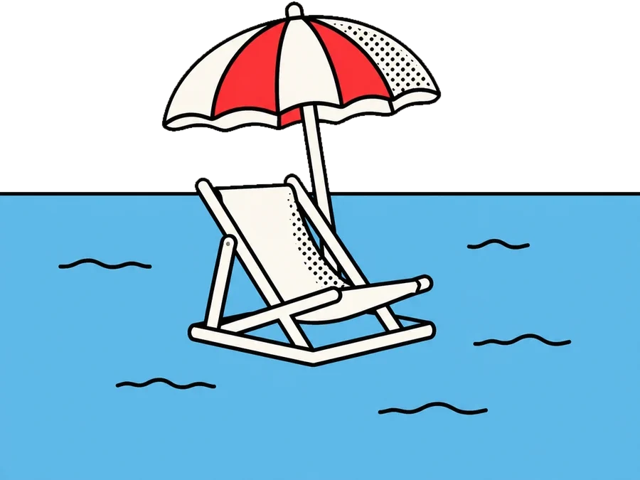 A deck chair floating on an endless sea